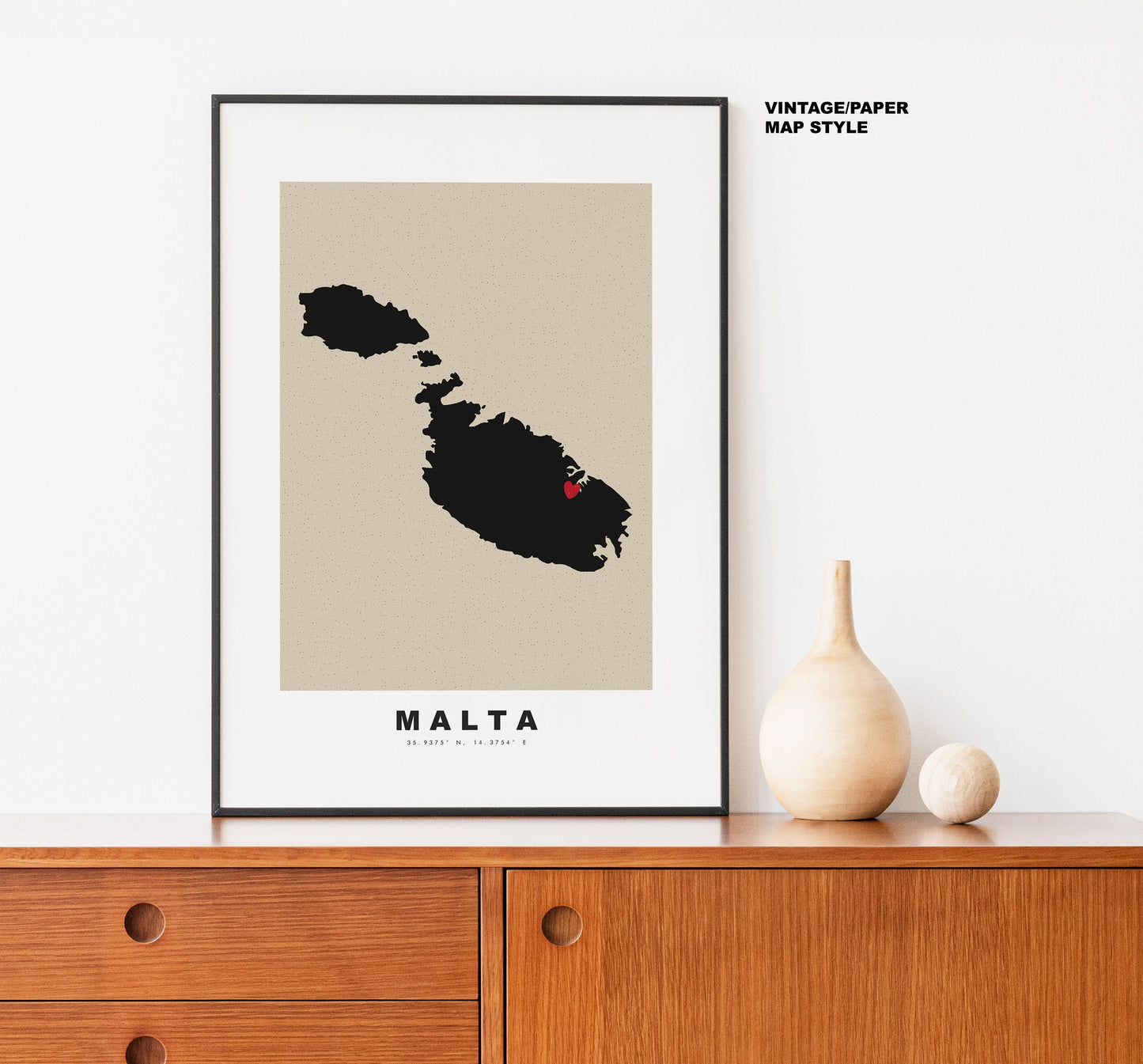 Malta Map Print - Personalised Map Gift - Framed or Canvas Options Available - Custom Text Options - Personalised Gift - Europe