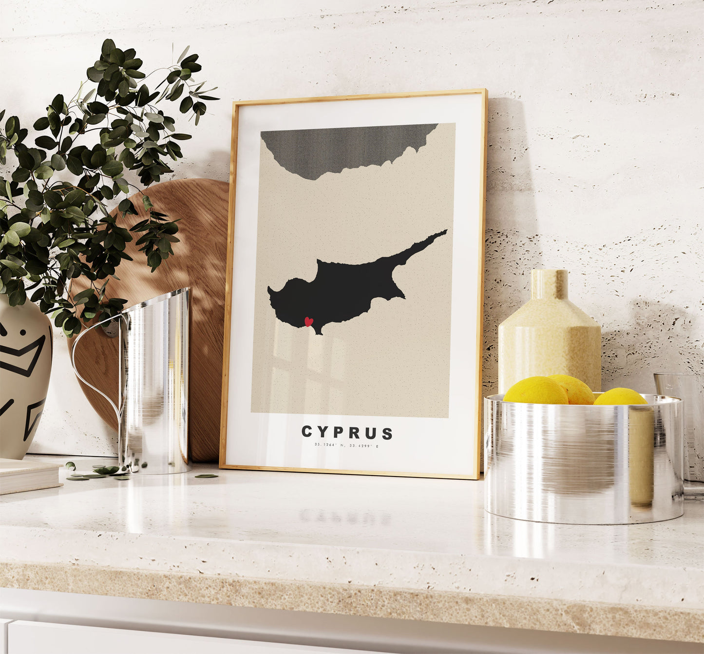 Cyprus Map Print - Personalised Map Gift - Framed or Canvas Options Available - Custom Text Options - Personalised Gift - Europe