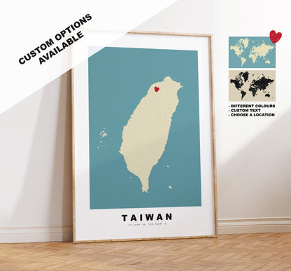 Taiwan Map Print - Personalised Map Gift - Framed or Canvas Options Available - Custom Text Options - Personalised Gift - Asia