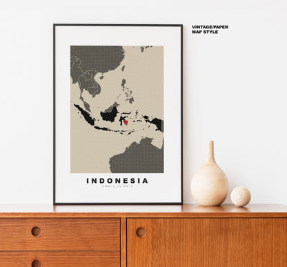 Indonesia Map Print - Personalised Map Gift - Framed or Canvas Options Available - Custom Text Options - Personalised Gift - Asia