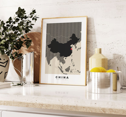 China Map Print - Personalised Map Gift - Framed or Canvas Options Available - Custom Text Options - Personalised Gift - Asia