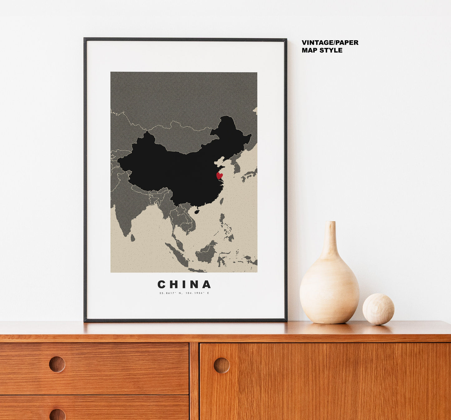 China Map Print - Personalised Map Gift - Framed or Canvas Options Available - Custom Text Options - Personalised Gift - Asia