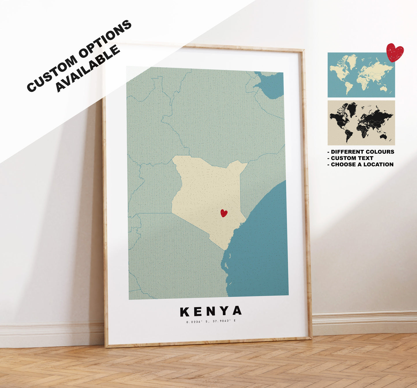 Kenya Map Print - Personalised Map Gift - Framed or Canvas Options Available - Custom Text Options - Personalised Gift - Africa