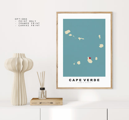 Cape Verde Map Print - Personalised Map Gift - Framed or Canvas Options Available - Custom Text Options - Personalised Gift - Africa