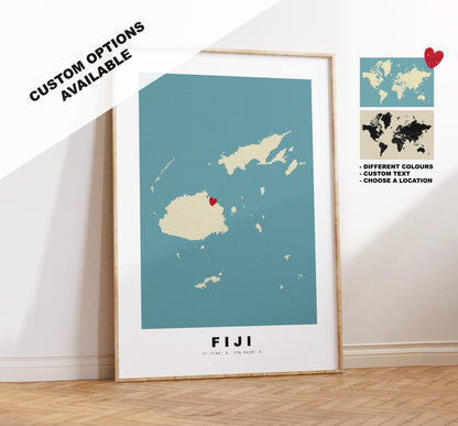 Fiji Map Print - Personalised Map Gift - Framed or Canvas Options Available - Custom Text Options - Personalised Gift - Oceania