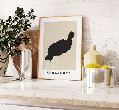 Lanzarote Map Print - Personalised Map Gift - Framed or Canvas Options Available - Custom Text Options - Personalised Gift - Spain & Islands