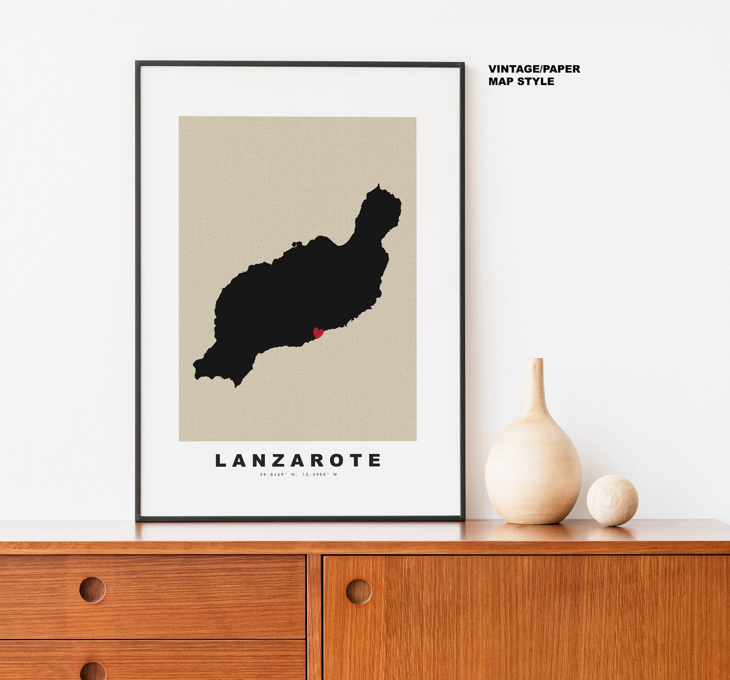 Lanzarote Map Print - Personalised Map Gift - Framed or Canvas Options Available - Custom Text Options - Personalised Gift - Spain & Islands