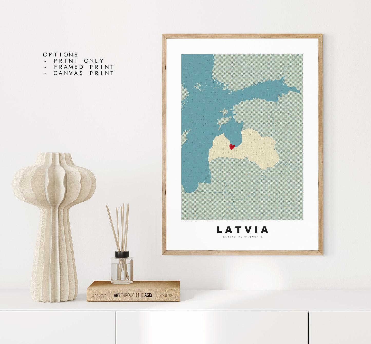 Latvia Map Print - Personalised Map Gift - Framed or Canvas Options Available - Custom Text Options - Personalised Gift - Europe