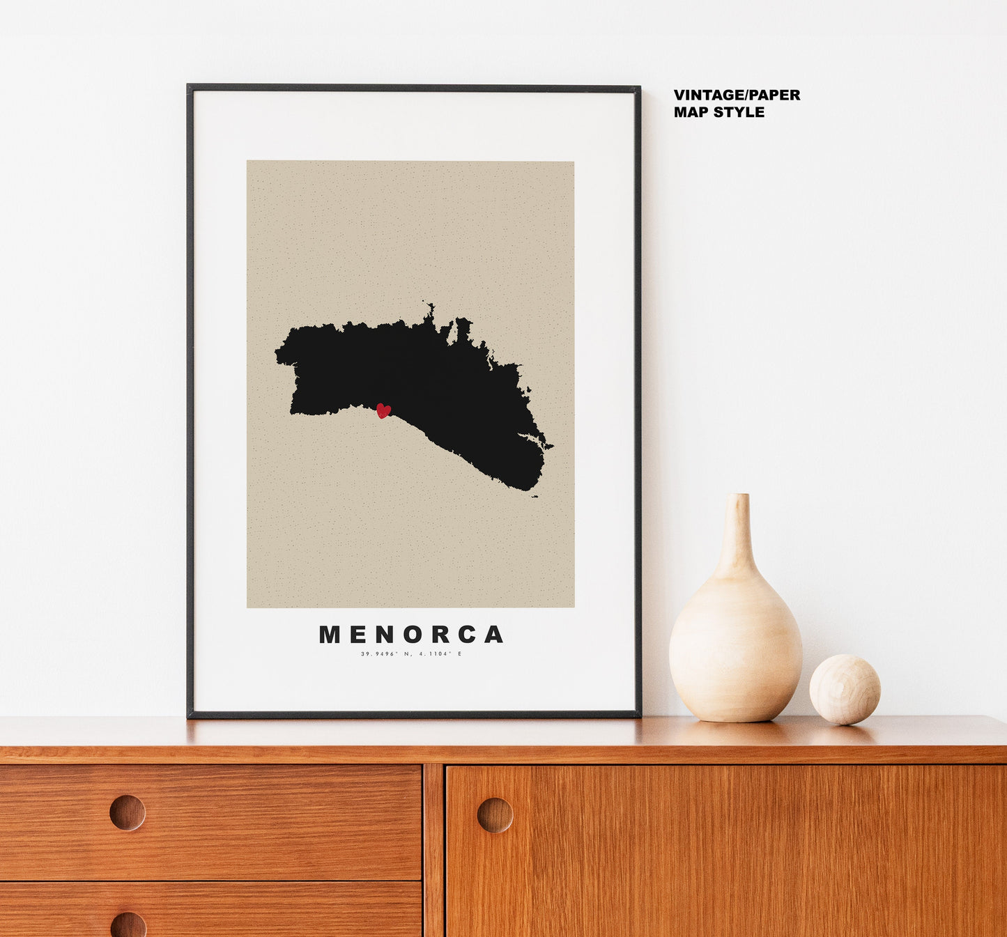 Menorca Map Print - Personalised Map Gift - Framed or Canvas Options Available - Custom Text Options - Personalised Gift - Spain & Islands