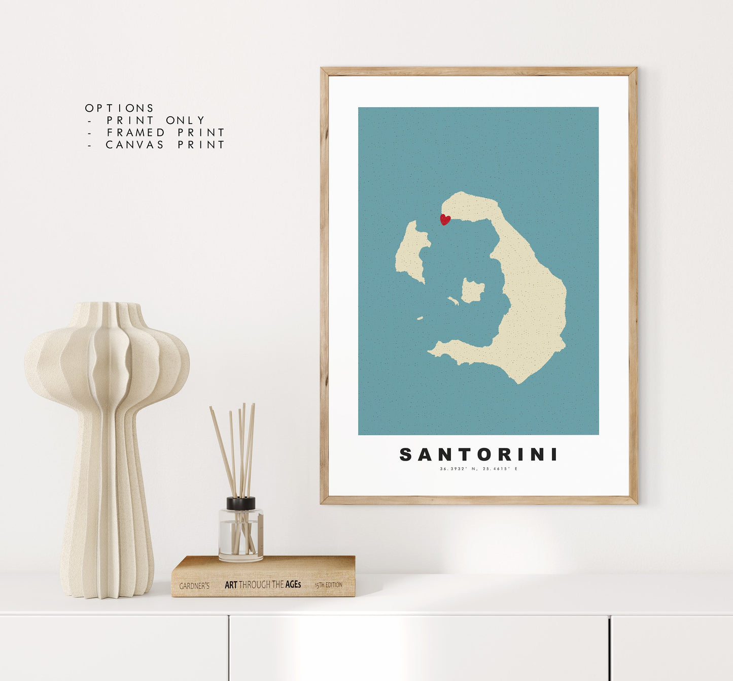 Santorini Map Print - Personalised Map Gift - Framed or Canvas Options Available - Custom Text Options - Personalised Gift - Greece & Islands