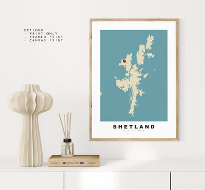 Shetland Map Print - Personalised Map Gift - Framed or Canvas Options Available - Custom Text Options - Personalised Gift - UK and Counties