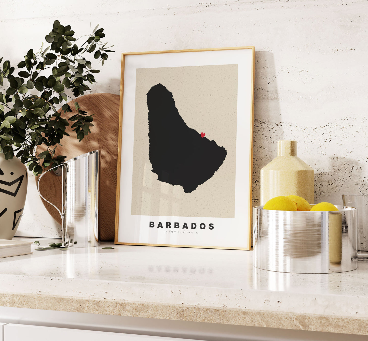 Barbados Map Print - Personalised Map Gift - Framed or Canvas Options Available - Custom Text Options - Personalised Gift - Caribbean