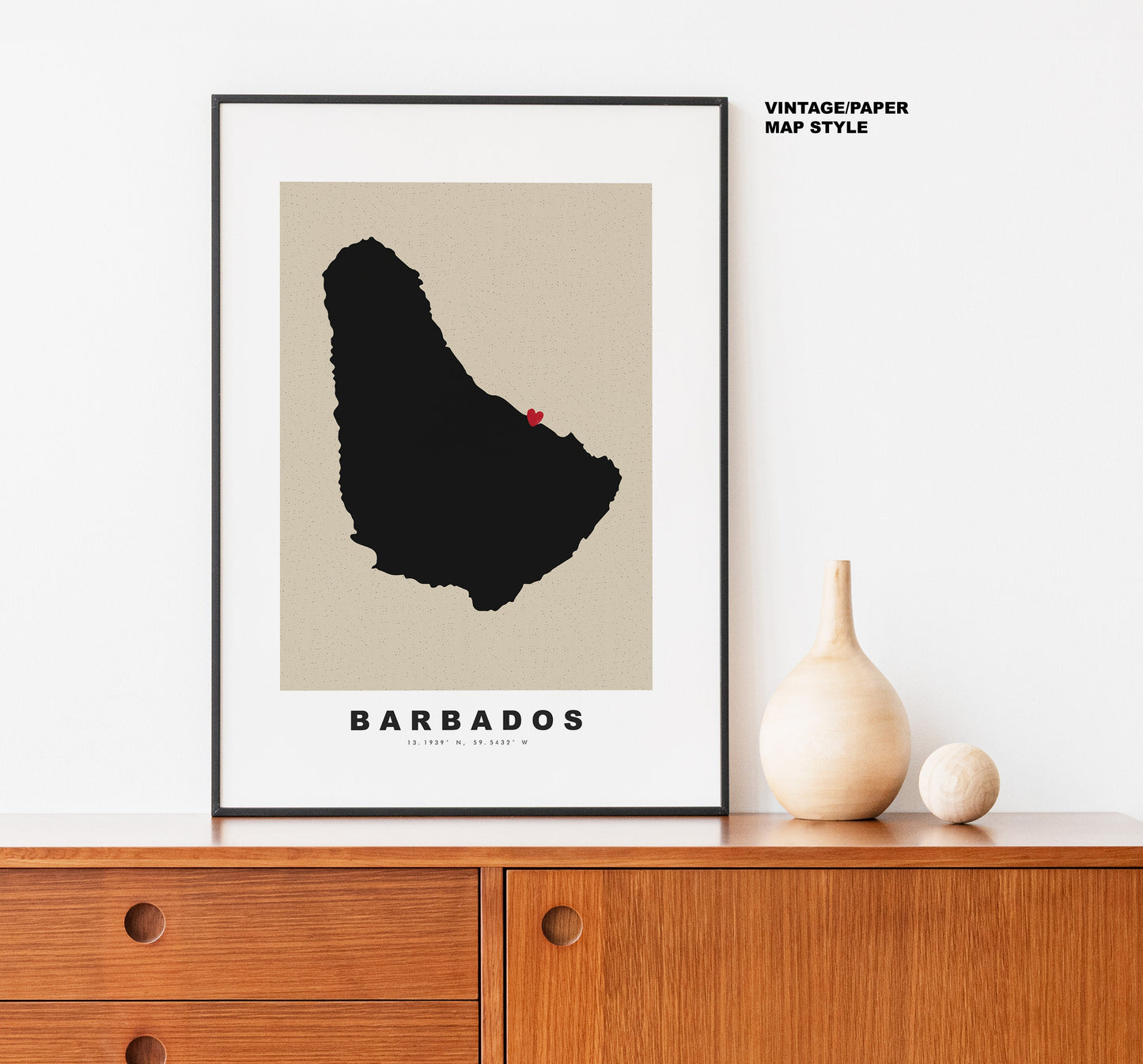 Barbados Map Print - Personalised Map Gift - Framed or Canvas Options Available - Custom Text Options - Personalised Gift - Caribbean