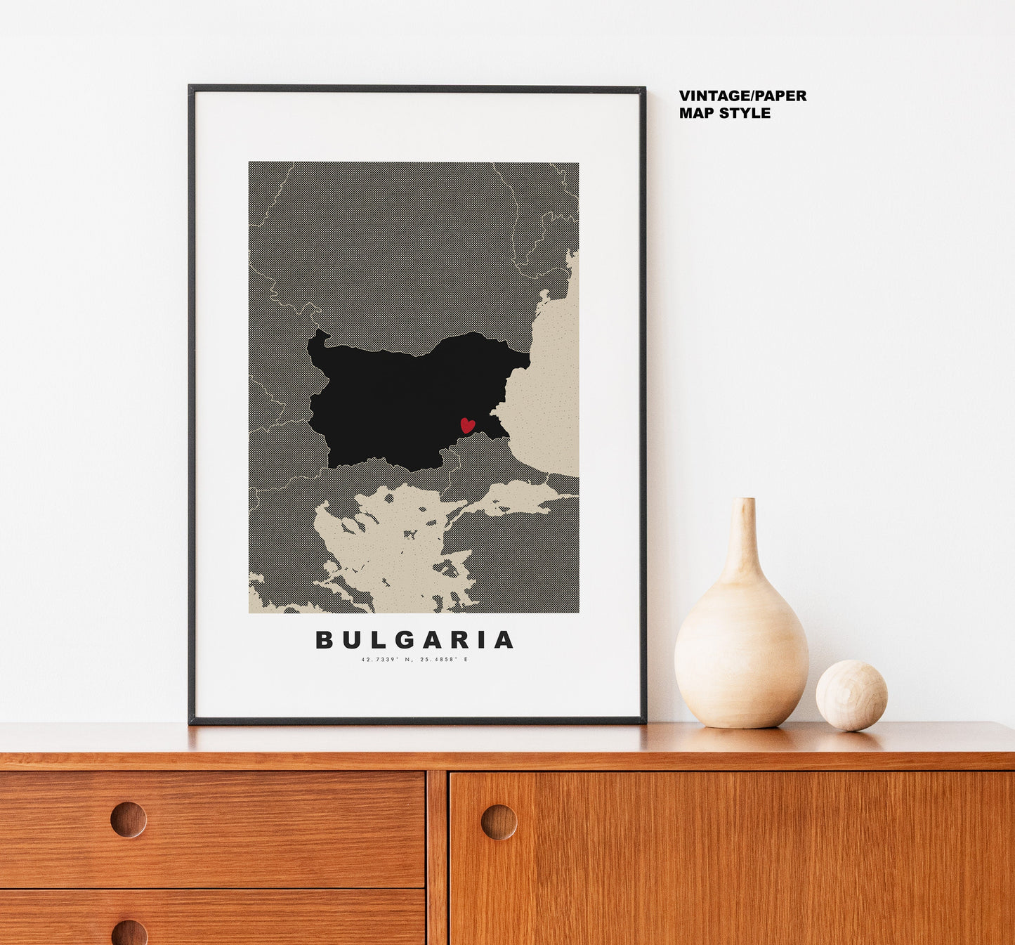 Bulgaria Map Print - Personalised Map Gift - Framed or Canvas Options Available - Custom Text Options - Personalised Gift - Europe