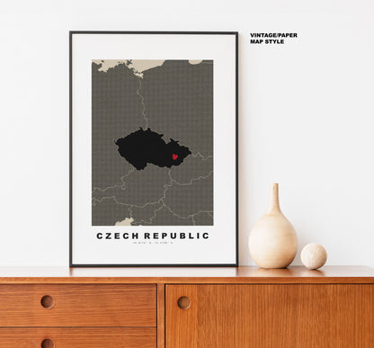 Czech Republic Map Print - Personalised Map Gift - Framed or Canvas Options Available - Custom Text Options - Personalised Gift - Europe