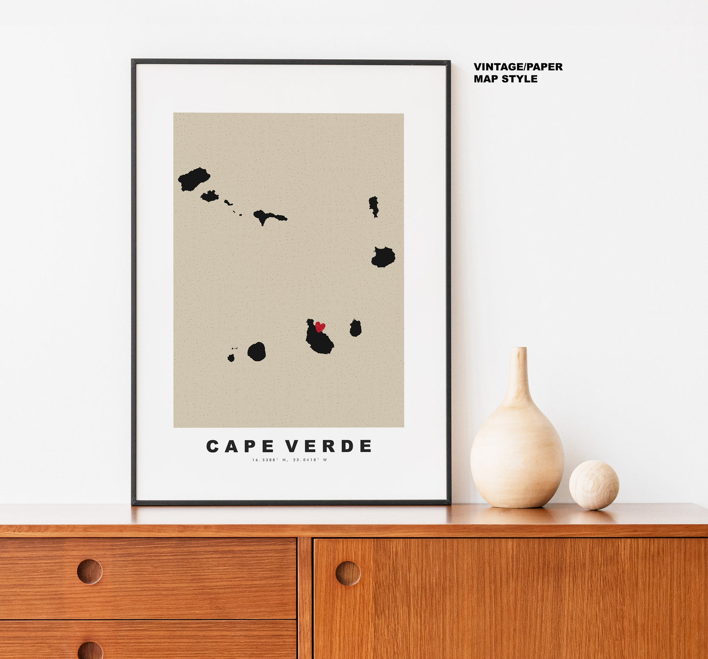 Cape Verde Map Print - Personalised Map Gift - Framed or Canvas Options Available - Custom Text Options - Personalised Gift - Africa