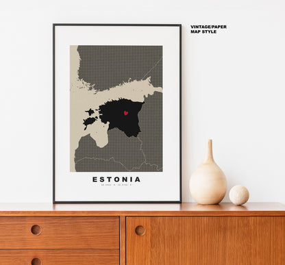 Estonia Map Print - Personalised Map Gift - Framed or Canvas Options Available - Custom Text Options - Personalised Gift - Europe