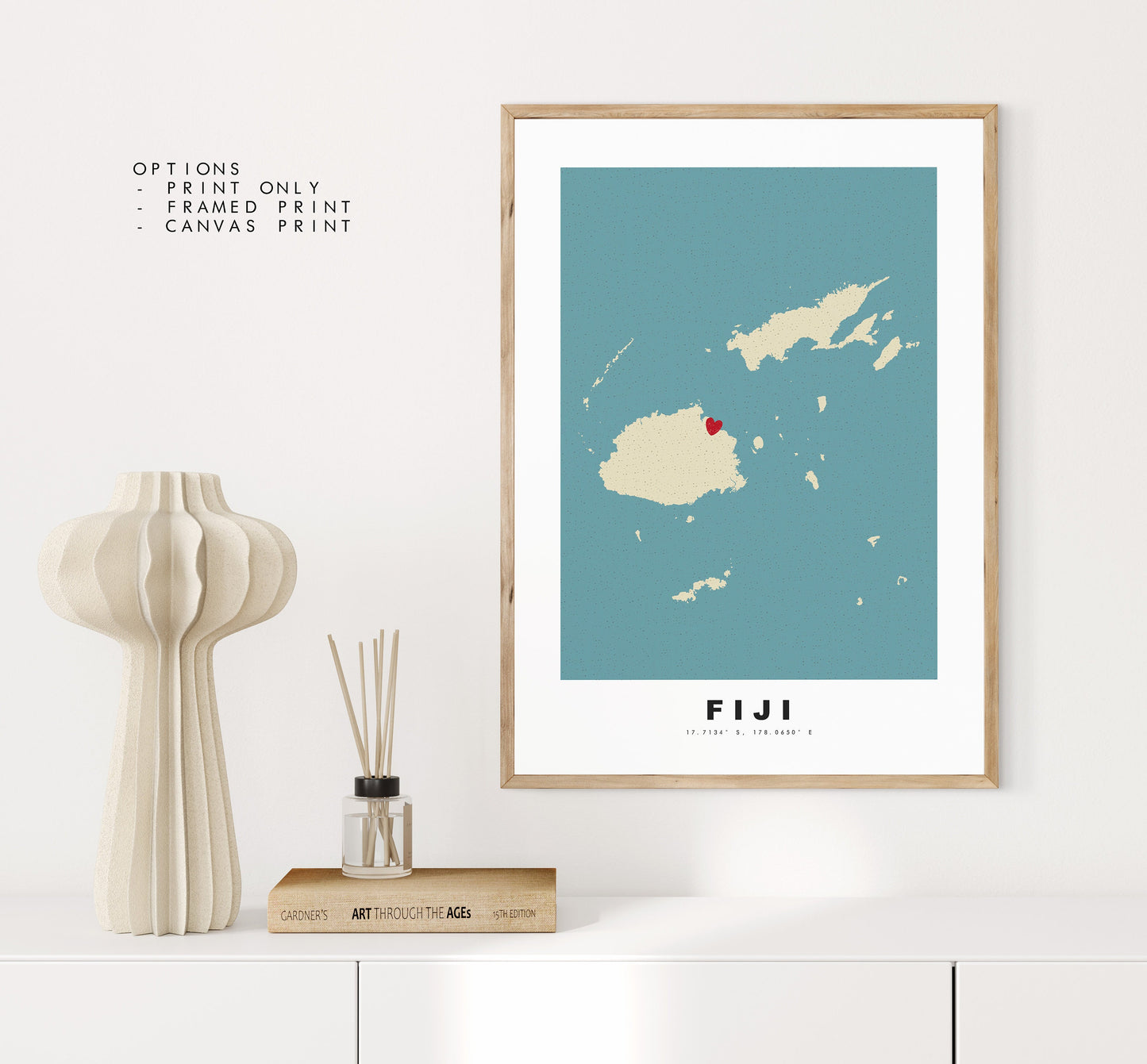 Fiji Map Print - Personalised Map Gift - Framed or Canvas Options Available - Custom Text Options - Personalised Gift - Oceania