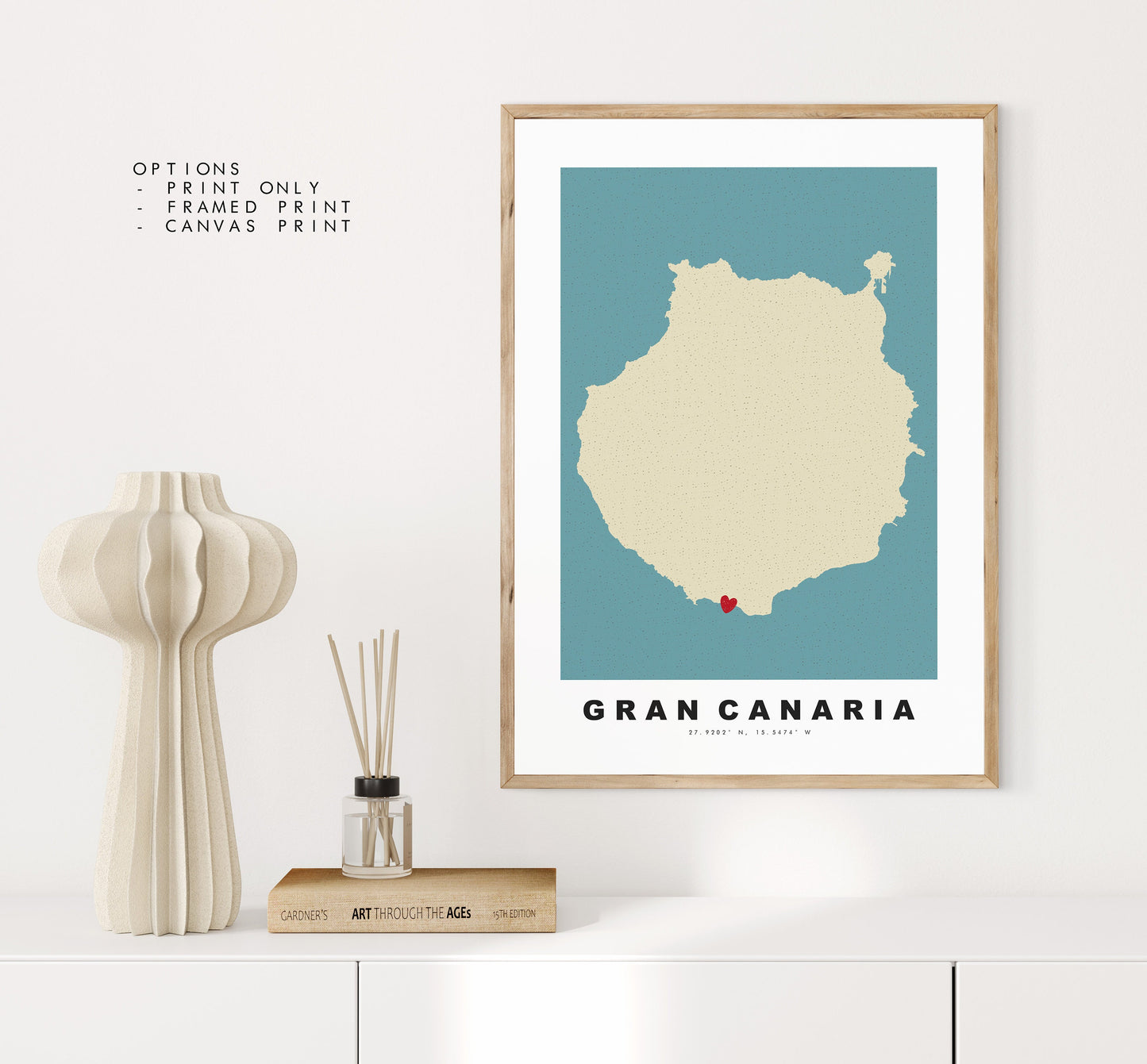 Gran Canaria Map Print - Personalised Map Gift - Framed or Canvas Options Available - Custom Text Options - Personalised Gift - Spain & Islands