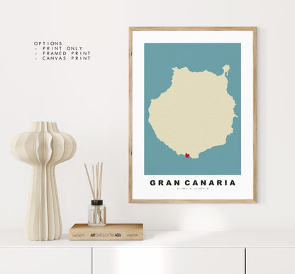 Gran Canaria Map Print - Personalised Map Gift - Framed or Canvas Options Available - Custom Text Options - Personalised Gift - Spain & Islands