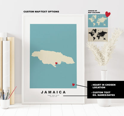 Jamaica Map Print - Personalised Map Gift - Framed or Canvas Options Available - Custom Text Options - Personalised Gift - Caribbean