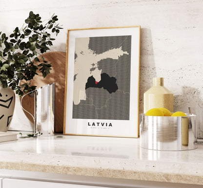 Latvia Map Print - Personalised Map Gift - Framed or Canvas Options Available - Custom Text Options - Personalised Gift - Europe