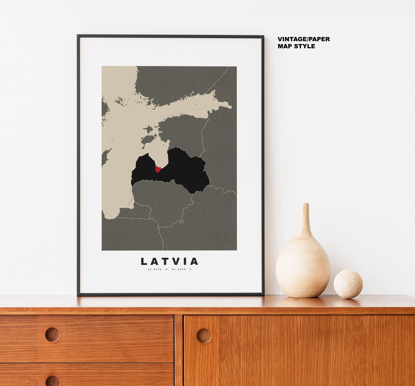 Latvia Map Print - Personalised Map Gift - Framed or Canvas Options Available - Custom Text Options - Personalised Gift - Europe