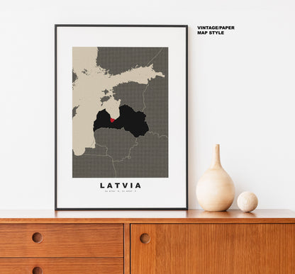 Latvia Map Print - Personalised Map Gift - Framed or Canvas Options Available - Custom Text Options - Personalised Gift - Europe