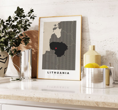 Lithuania Map Print - Personalised Map Gift - Framed or Canvas Options Available - Custom Text Options - Personalised Gift - Europe