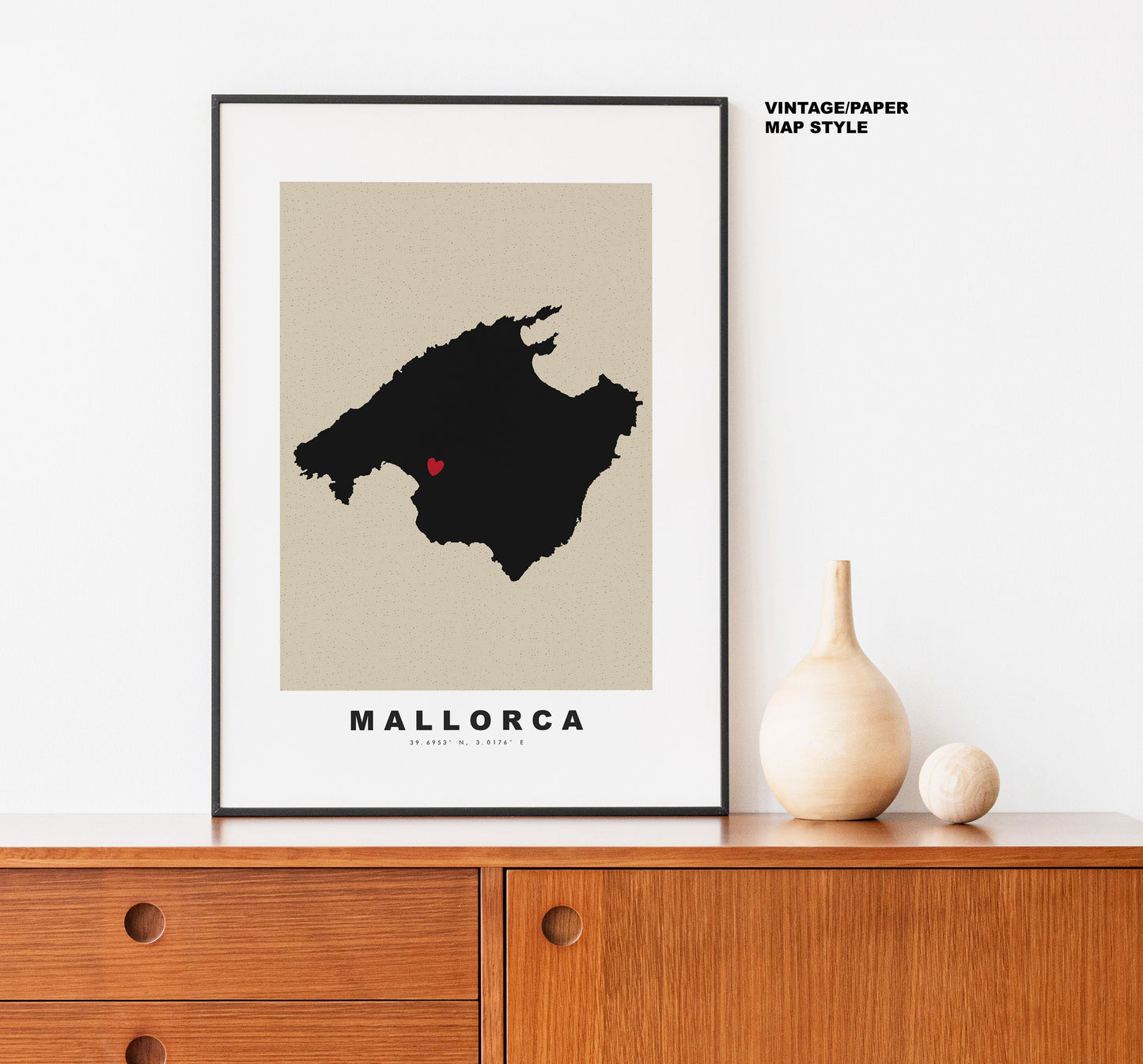 Mallorca Map Print - Personalised Map Gift - Framed or Canvas Options Available - Custom Text Options - Personalised Gift - Spain & Islands