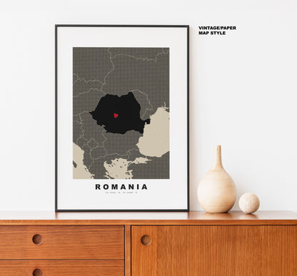 Romania Map Print - Personalised Map Gift - Framed or Canvas Options Available - Custom Text Options - Personalised Gift - Europe