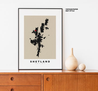 Shetland Map Print - Personalised Map Gift - Framed or Canvas Options Available - Custom Text Options - Personalised Gift - UK and Counties