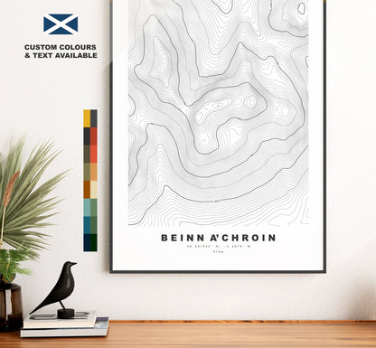 Beinn a'Chroin Print - Contour Map -  Beinn a'Chroin Poster - Scotland - Topographic Map - Print - Wall Art - Beinn a'Chroin Map