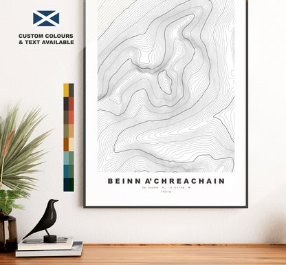 Beinn a'Chreachain Print - Contour Map -  Beinn a'Chreachain Poster - Scotland - Topographic Map - Print - Wall Art - Beinn a'Chreachain Map