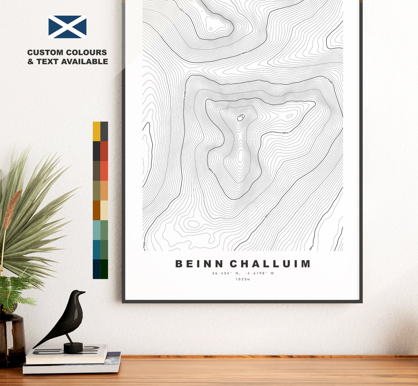 Beinn Challuim Print - Contour Map - Ben Challum Poster - Scotland - Topographic Map - Print - Wall Art - Beinn Challuim Map