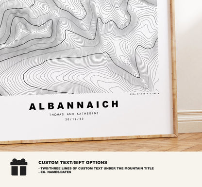 Albannaich Print - Contour Map - Stob Coir'an Albannaich Poster - Scotland - Topographic Map - Print - Wall Art - Albannaich Map