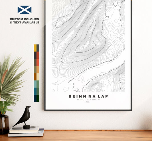 Beinn na Lap Print - Contour Map - Beinn na Lap Poster - Scotland - Topographic Map - Print - Wall Art - Beinn na Lap Map