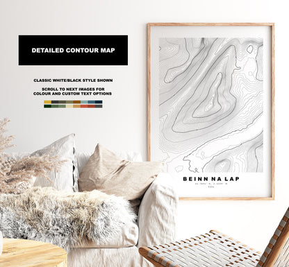 Beinn na Lap Print - Contour Map - Beinn na Lap Poster - Scotland - Topographic Map - Print - Wall Art - Beinn na Lap Map