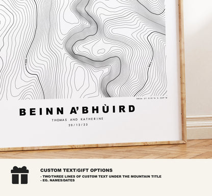 Beinn a' Bhùird Print - Contour Map - Beinn a' Bhuird Poster - Scotland - Topographic Map - Print - Wall Art - Beinn a' Bhuird Map