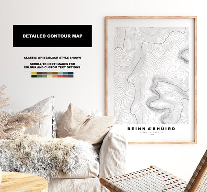 Beinn a' Bhùird Print - Contour Map - Beinn a' Bhuird Poster - Scotland - Topographic Map - Print - Wall Art - Beinn a' Bhuird Map