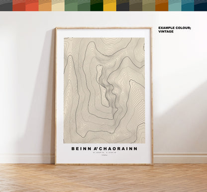 Beinn a'Chaorainn Print - Contour Map - Beinn a'Chaorainn Poster - Scotland - Topographic Map - Print - Wall Art - Beinn a'Chaorainn Map