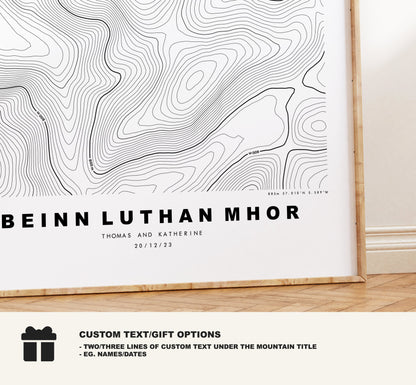 Beinn Luthan Mhor Print - Contour Map - Beinn Luthan Mhor Poster - Scotland - Topographic Map - Print - Wall Art - Luthan Mhor Map