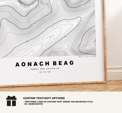 Aonach Beag Print - Contour Map - Aonach Beag Poster - Scotland - Topographic Map - Print - Wall Art - Aonach Beag Map - Munros - Topography