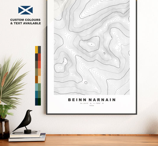 Beinn Narnain Print - Contour Map - Beinn Narnain Poster - Scotland - Topographic Map - Print - Wall Art - Beinn Narnain Map - Arrochar