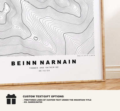 Beinn Narnain Print - Contour Map - Beinn Narnain Poster - Scotland - Topographic Map - Print - Wall Art - Beinn Narnain Map - Arrochar