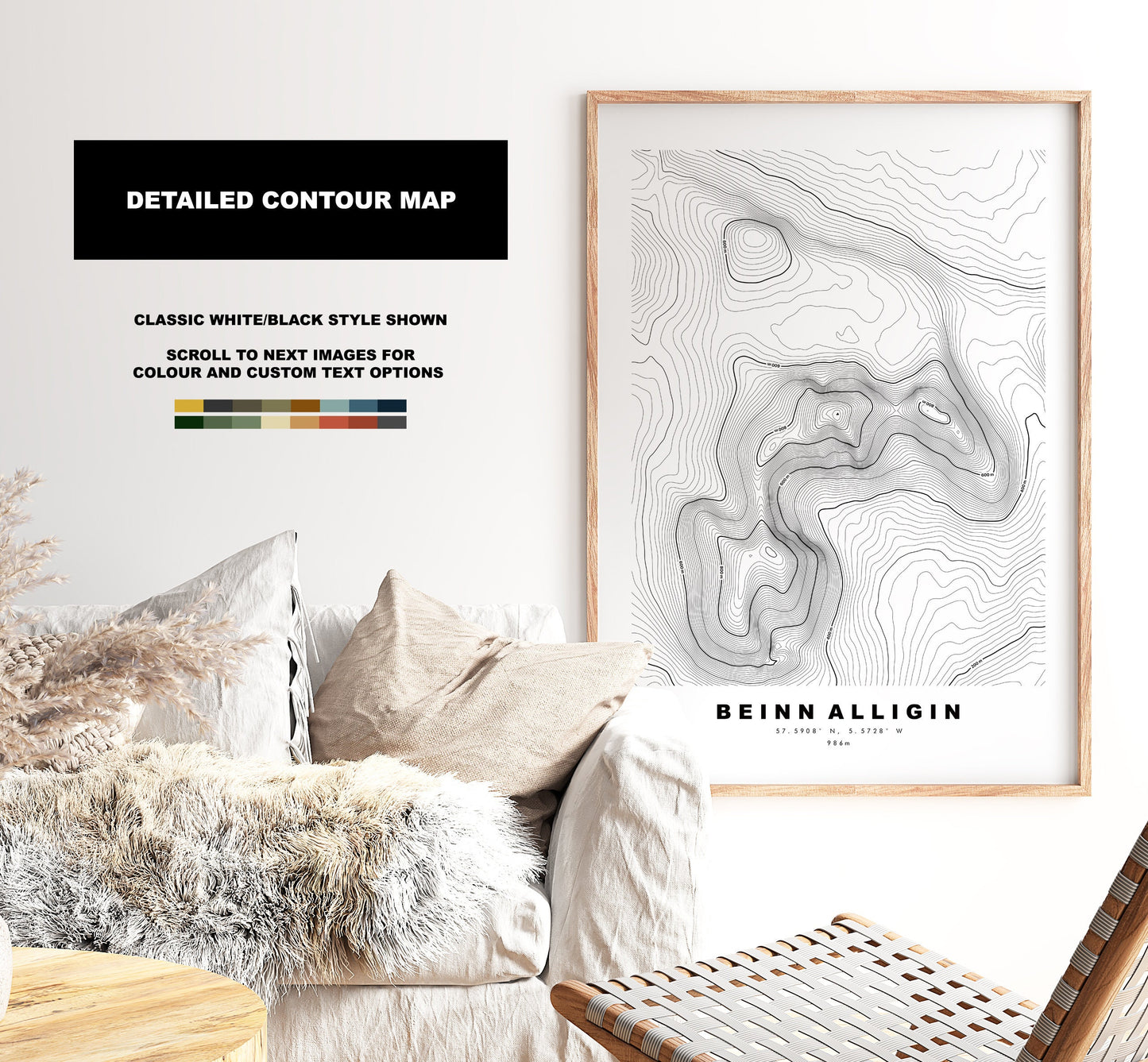 Beinn Alligin Print - Contour Map -  Beinn Alligin Poster - Scotland - Topographic Map - Print - Wall Art - Beinn Alligin Map - Torridon