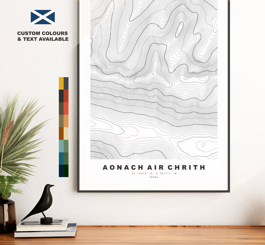 Aonach air Chrith Print - Contour Map - Aonach air Chrith Poster - Scotland - Topographic Map - Print - Wall Art - Aonach air Chrith Map