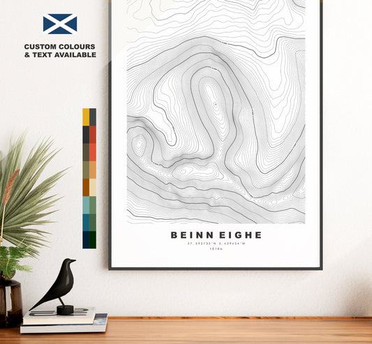 Beinn Eighe Print - Contour Map - Beinn Eighe Poster - Scotland - Topographic Map - Print - Wall Art - Ruadh-stac Mòr Map