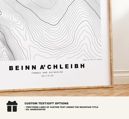 Beinn a'Chleibh Print - Contour Map -  Beinn a'Chleibh Poster - Scotland - Topographic Map - Print - Wall Art - Beinn a'Chleibh Map