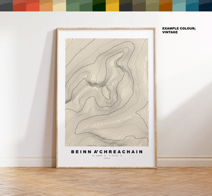 Beinn a'Chreachain Print - Contour Map -  Beinn a'Chreachain Poster - Scotland - Topographic Map - Print - Wall Art - Beinn a'Chreachain Map